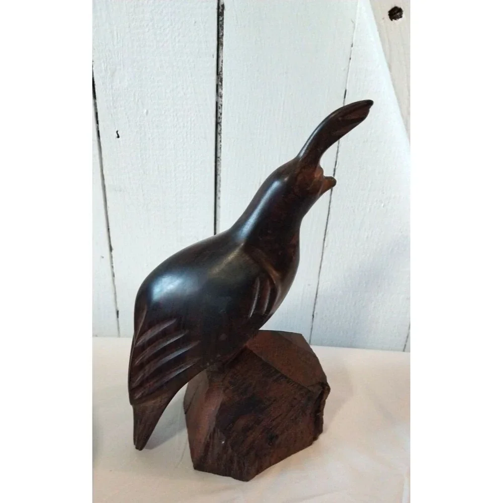 Vintage Hand Carved Quail Brown Iron Wood Sculpture Figurine 10